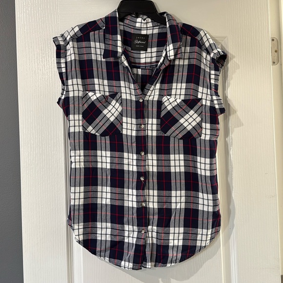 JACHS Girlfriend Tops - JACHS‎ Girlfriend Cap Sleeve Plaid Button Down Top Sz Medium